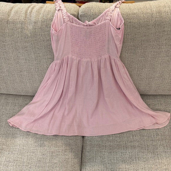 NWT Forever 21 Light Pink Mini Dress Smocked Sundress Tie Front Sleeveless SZ L - Picture 5 of 8